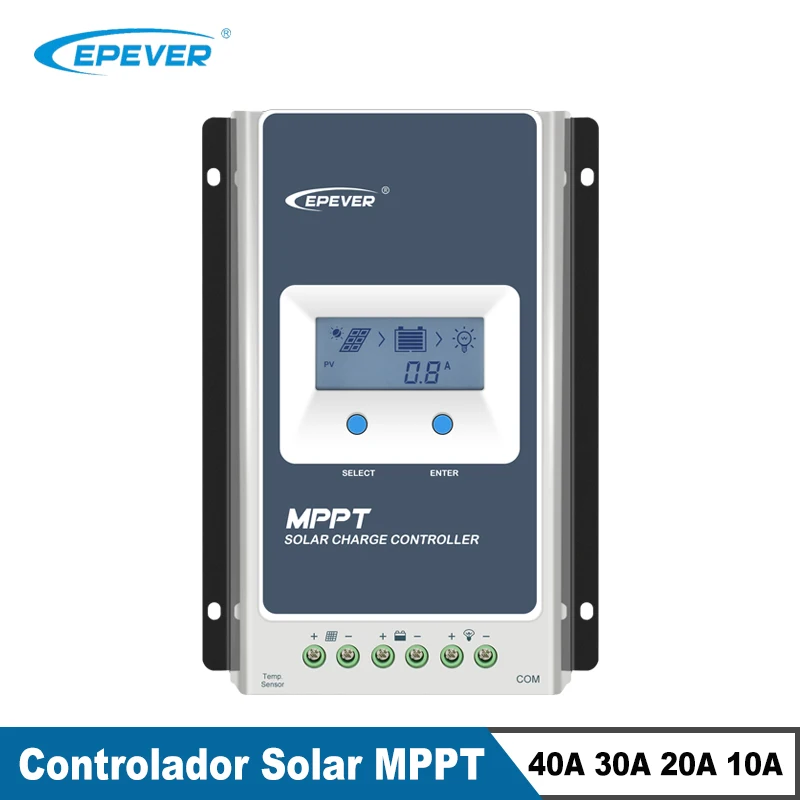 EPever MPPT 40A 30A 20A 10A Controlador de carga solar 12V 24V Painel solar automático Regulador Carregador de bateria solar Série Tracer