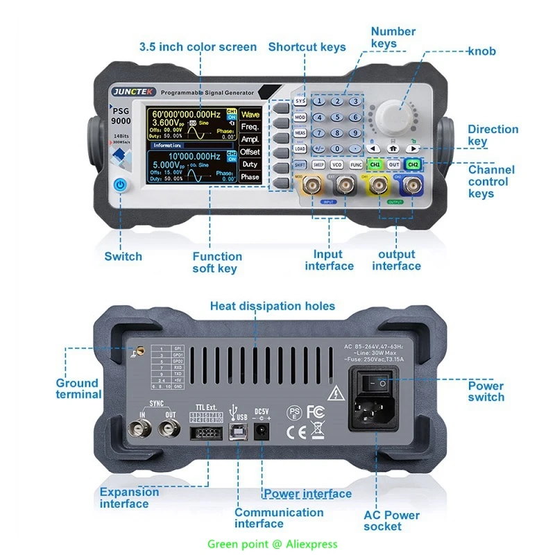 JUNCTEK PSG9060 Signal Generator 60MHz/80MHz Programmable Arbitrary Waveform Frequency 300MSa/S PSG9080 Counter DDS 2 Function