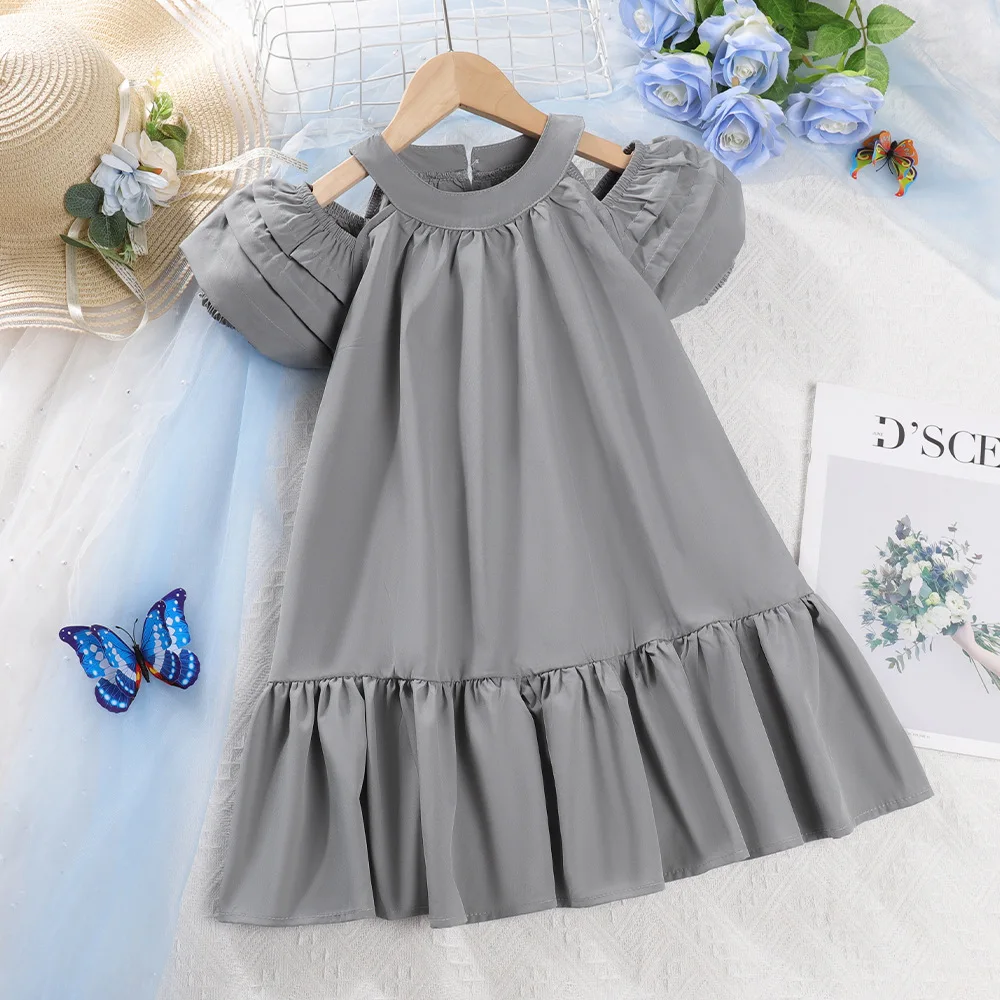New Clothes Girls 4-7old Summer polyester new girl dress solid princess 104-122 children kids clothing baby fashion students image 3