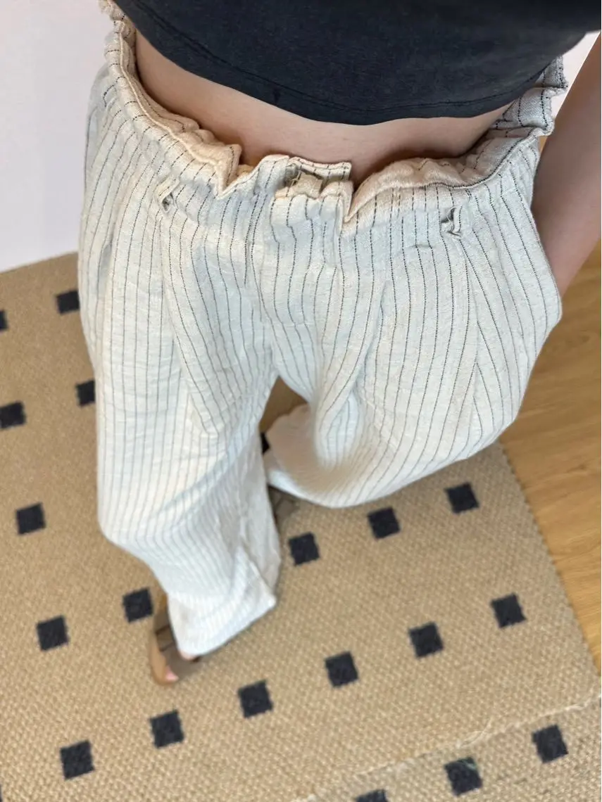 

Relaxation Pants Made Of Linen, High Waisted, Elastic, Comfortable, Breathable, Wide Leg Pants, Women's Striped Casual Pants