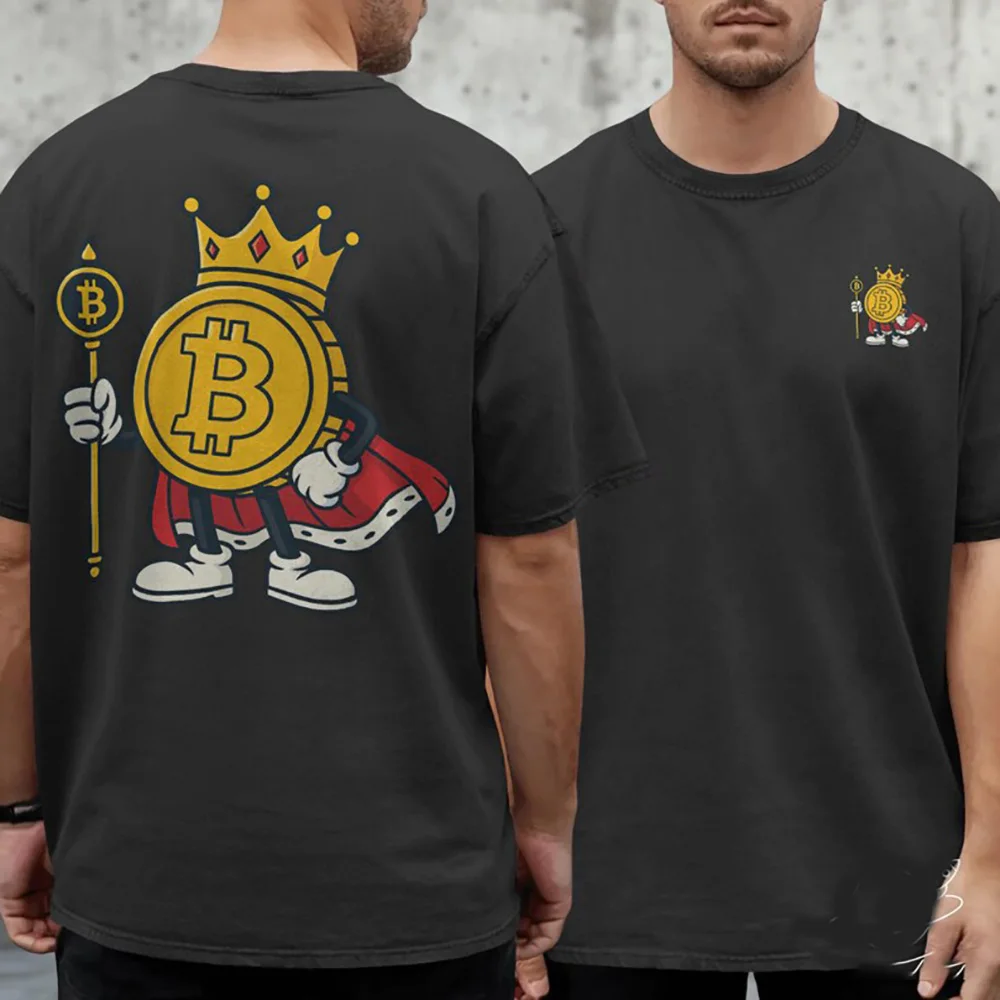 

Bitcoin Is King Crypto style Gift t shirt for Crypto Traders BTC Fan 100% cotton print Bitcoin Symbol Graphic Tee All size tops