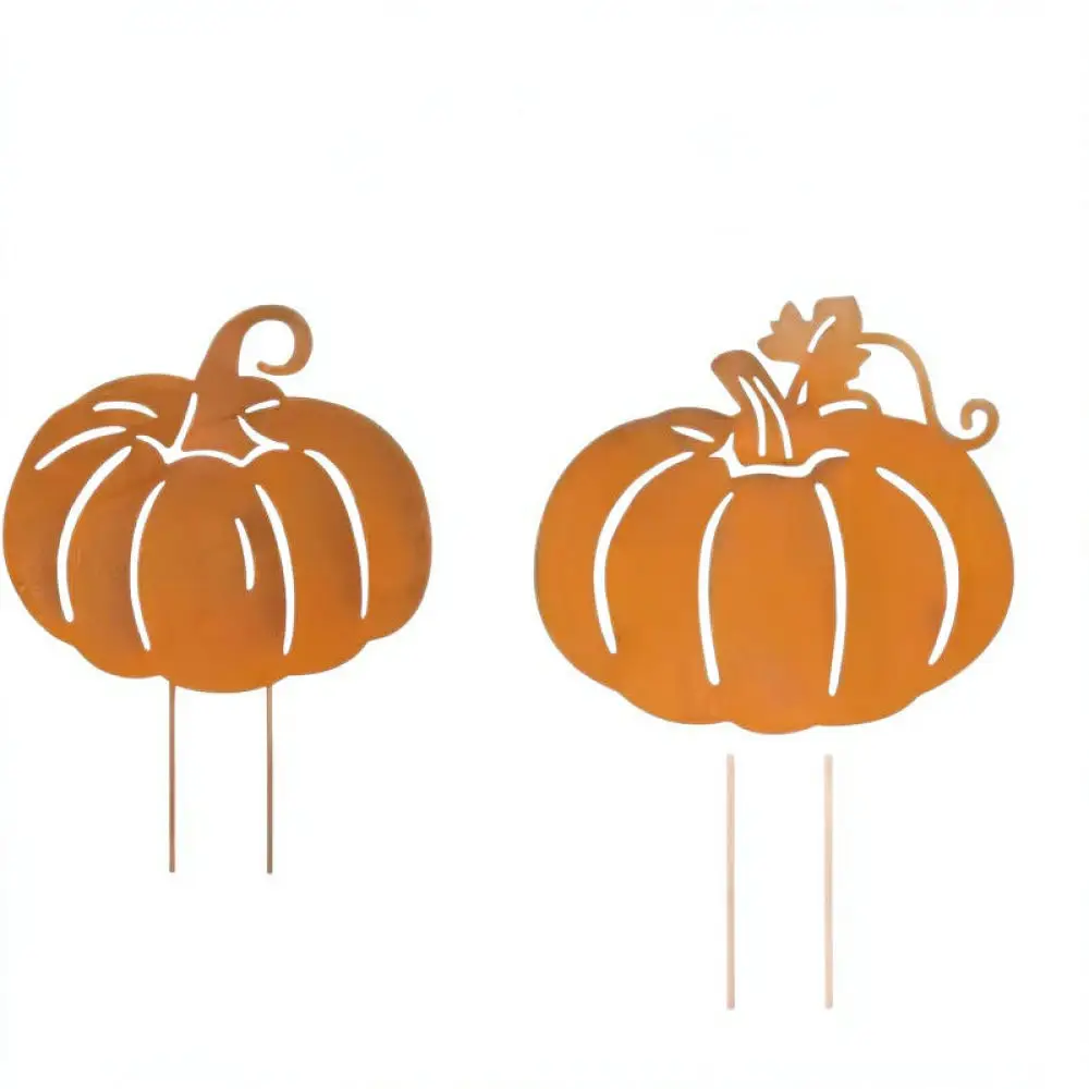 Metal Pumpkin Garden Stake Rustic Fall Outdoor Art Ornament Thanksgiving Lawn Decoration For Exterior Space