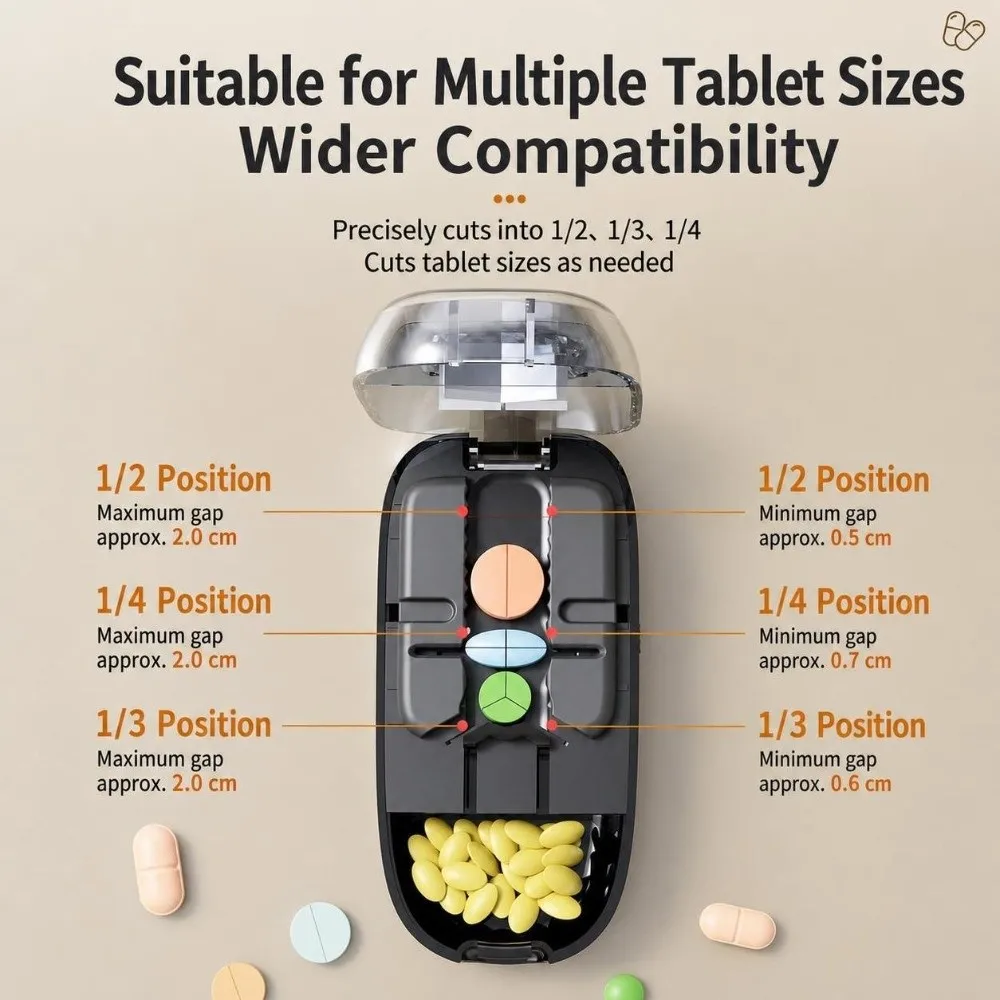 2/3/4 Parts Pill Cutter Adjustable Visible Quartering Pill Divider Dustproof Pill Divider Storage Box Crusher Divider