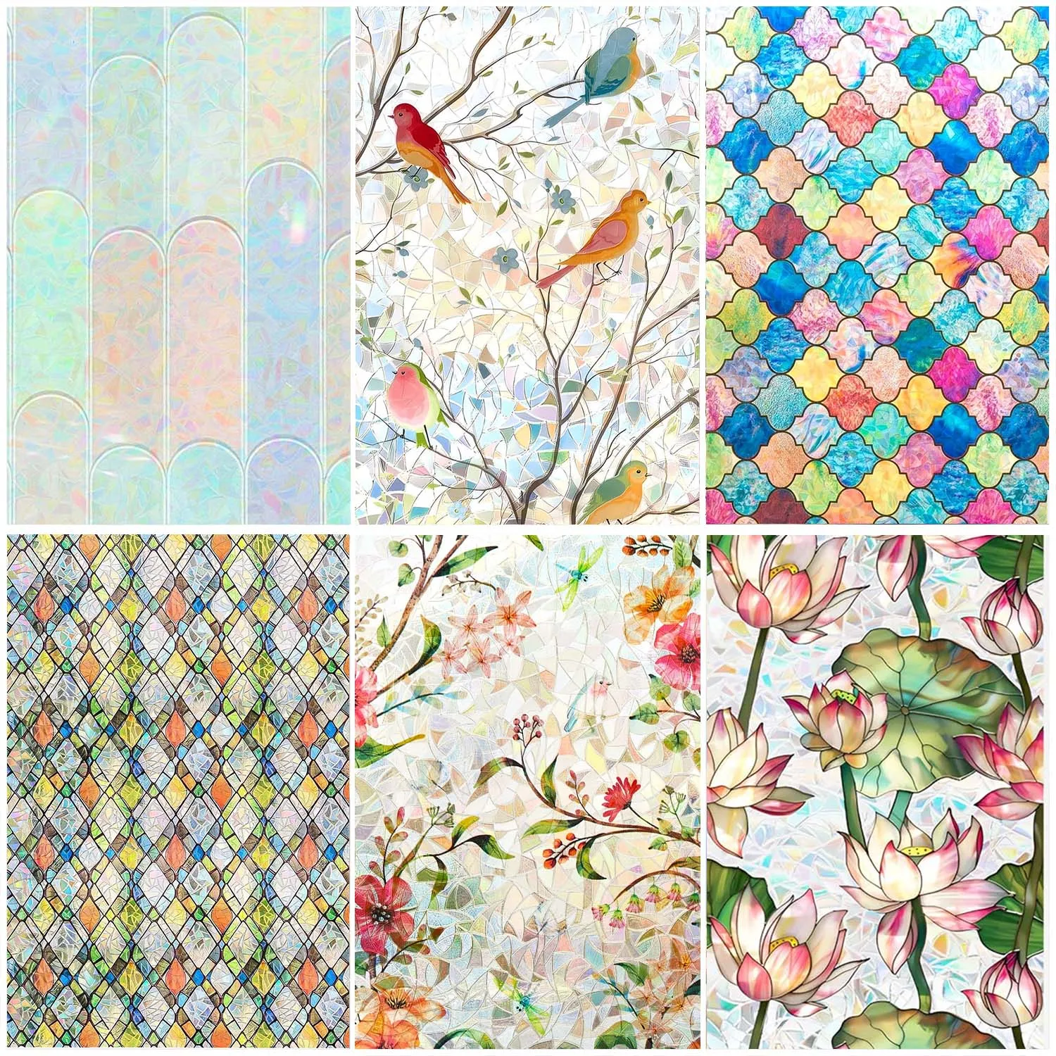 Stained Glass Privacy Window Film, Rainbow Colorful UV Block Decor Static Cling Glass Sticker for Rental Apartments Bedrooms