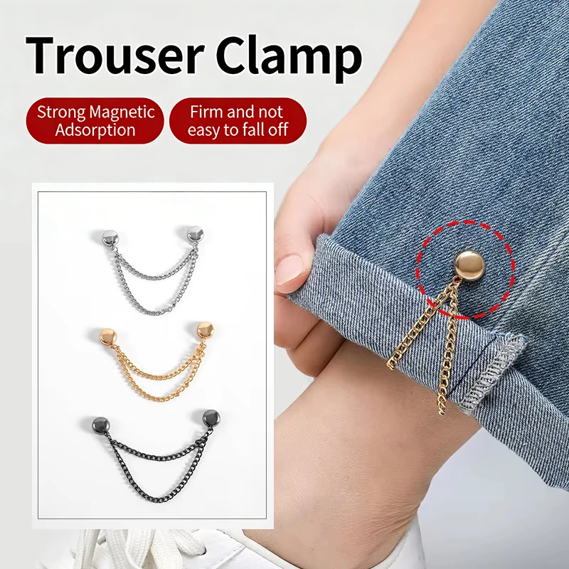 2pcs Magnetic Clothing Clip Multi Function Chain Metal Button Flexible Shirt Cardigan Fastener for Daily Work Parties Travel
