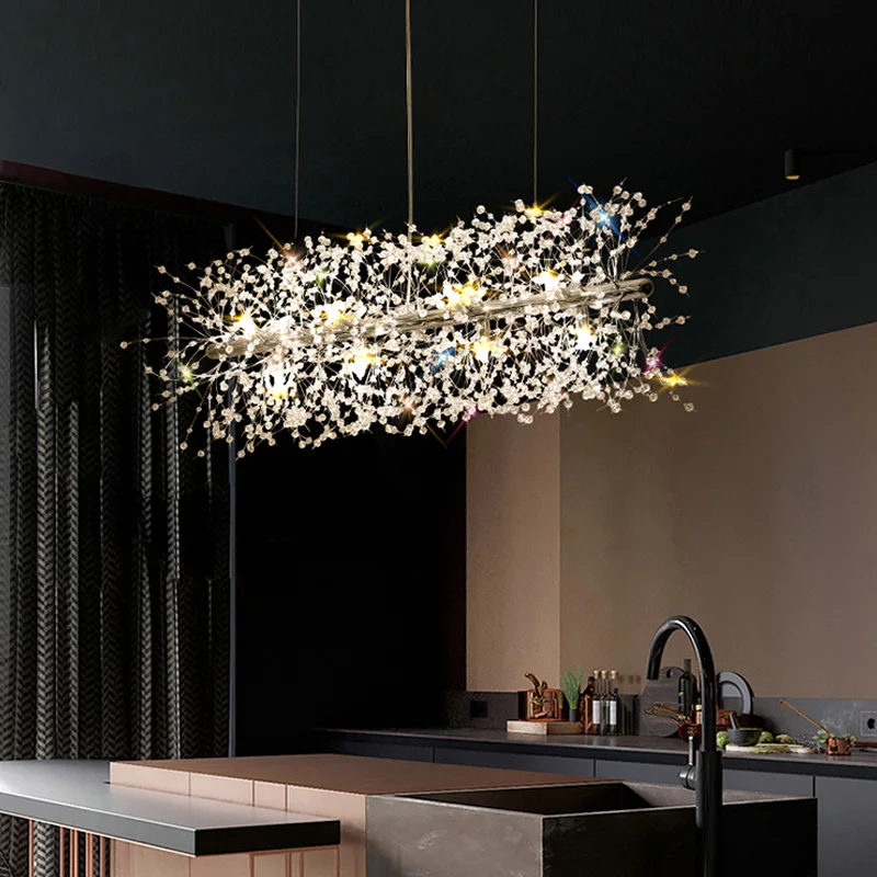 Modern Crystal Led Chandelier Lighting for Living Room Dandelion Luxury Gold Pendant Lights Dining Table Bedroom Suspended Lamp