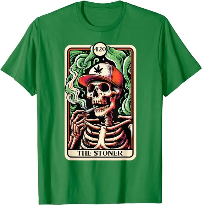 The Stoner Retro Style 420 Cannabis Weed Skeleton T-Shirt Ganja and Marijjuana Lover Graphic Tee Funny Weed Smoker Clothes Gifts