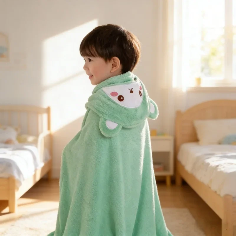 

Зимнее детское полотенце-пончо из кораллового флиса с капюшоном 105x150 см, мягкое, носимое, в виде накидки-халата с животными для малышей