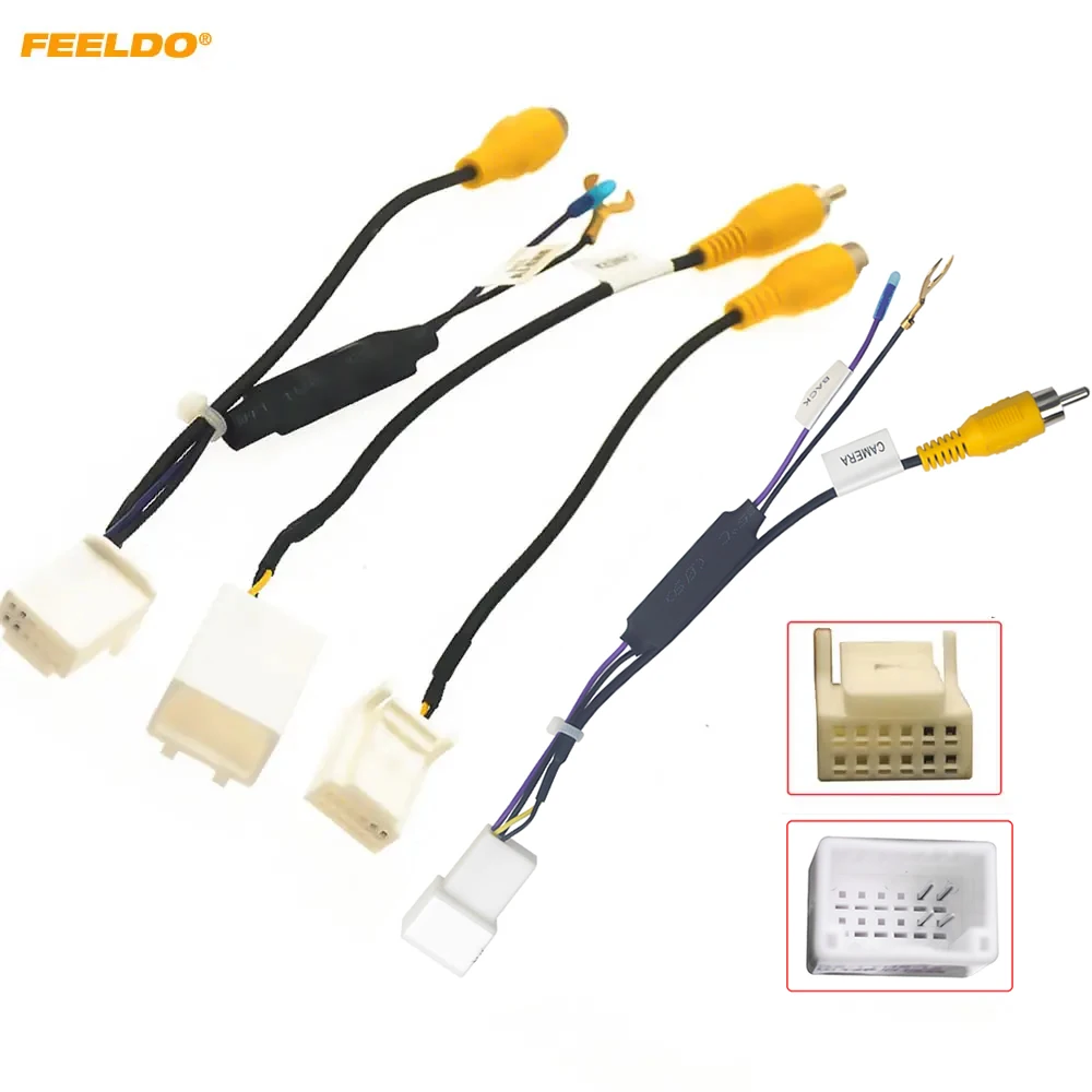 FEELDO Car Parking Reverse Wire Adapter 12Pin Male Car Camera Video Plug RCA Cable With 12V-6V Power Convertor Board For Toyota