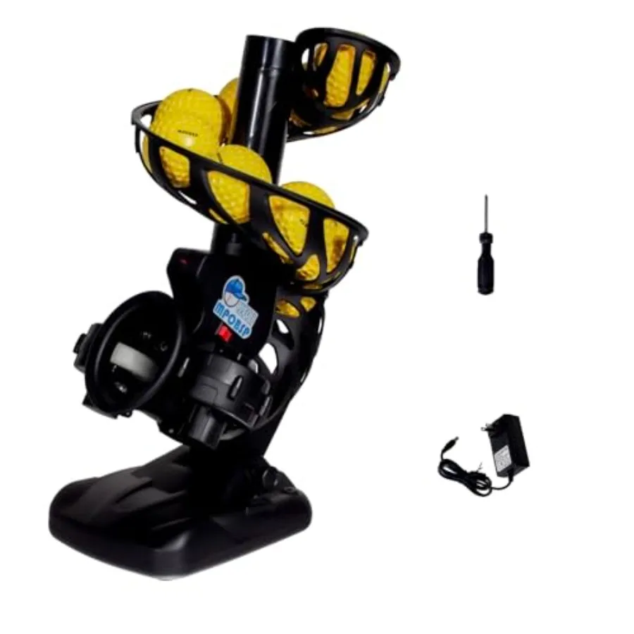 

Youth baseball pitching machine with tripod and 8 balls: electronic AC/battery powered adjustable angles and speeds ideal for b