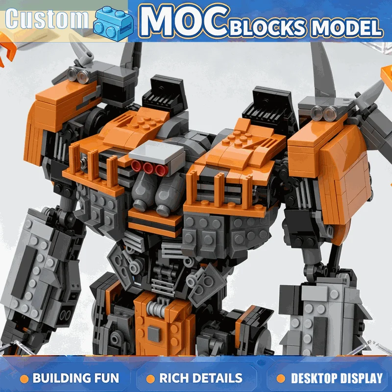 1985Parts Orange Gray Transforming Robot Building Blocks Mechanical Mecha Vehicle Model DIY Assembly Creative Display Gifts Toy