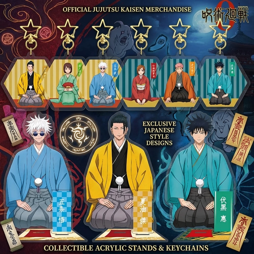 

Набор из трех предметов серии «Кимоно» по аниме «Магическая битва»: акриловая подставка 749/772, брелок «Венера», значок с двойным эффектом мерцания. Аниме-мерч.