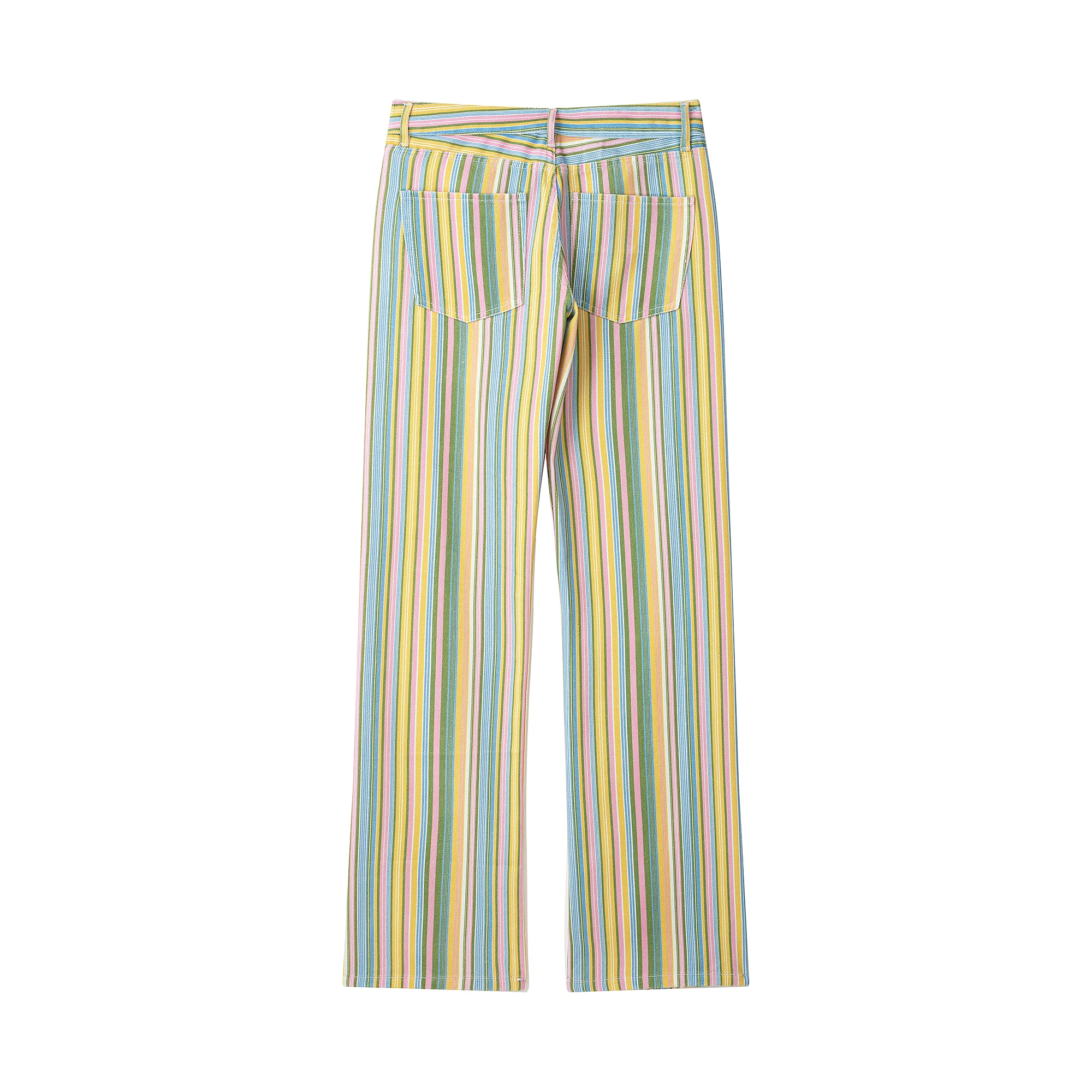 2026 Autumn Winter Women's Elegant Low Waist Wide Leg Striped Denim Jeans Pants Lady Vintage Polyester Zipper Street Trousers