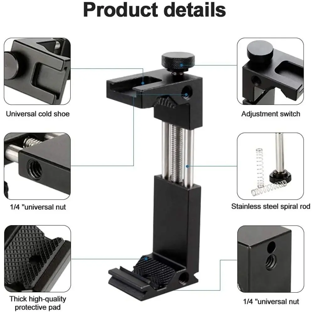 Easy Installation Aluminum Alloy Phone Clamp 360 Rotation Universal Smartphone Clip Adjustable Phone Tripod Adapter Photography