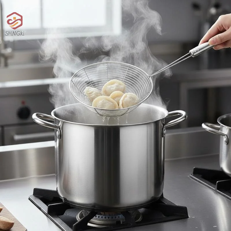 Stainless Steel Wire Skimmer Spoon Anti Scald Long Handle Strain Colander Noodle Dumpling Filter Sieve Kitchen Cooking Tool