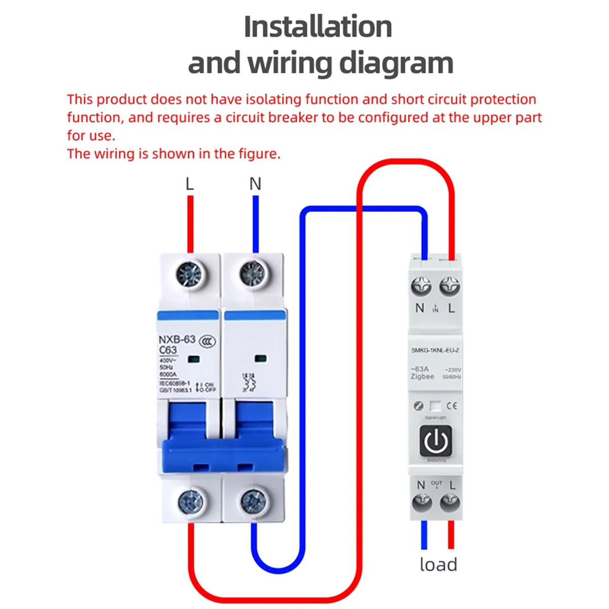 A56XQ TUYA 63A 1P+N Zigbee Smart Circuit Breaker with Metering Smart Home Wireless Remote Control Smart Life Alexa Home