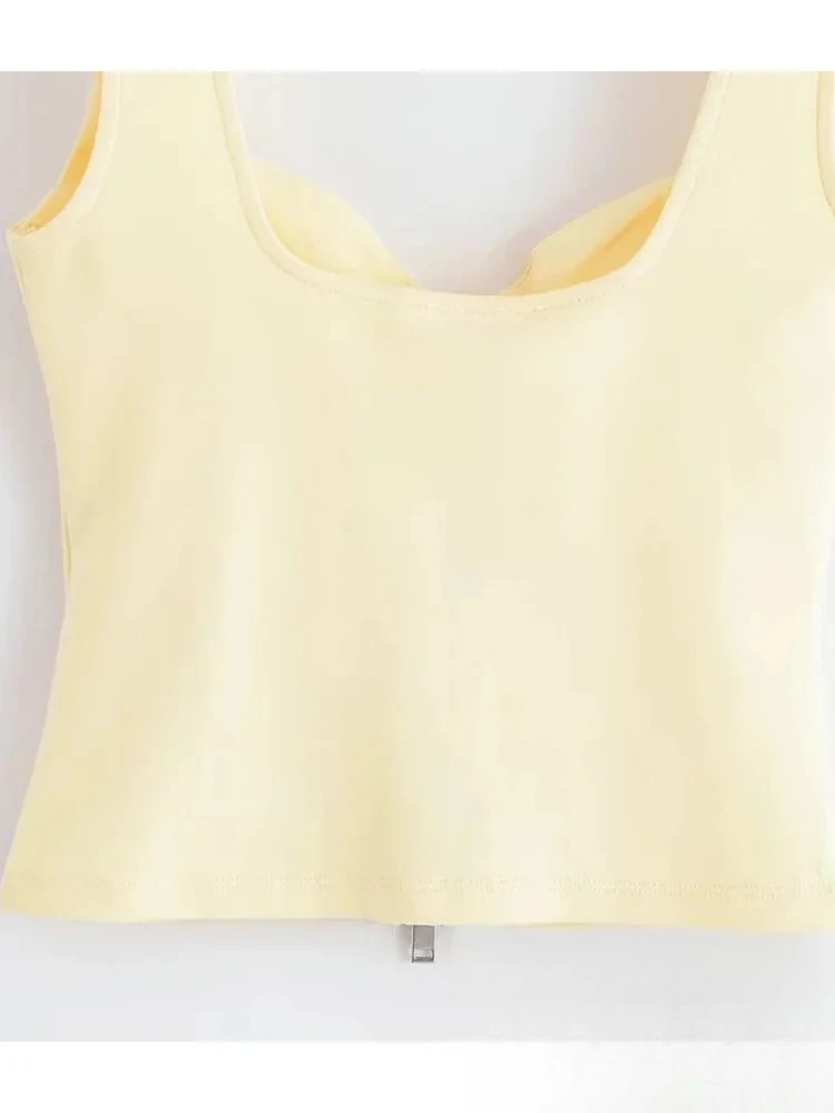 KONDALA Casual Chic Women Suit Yellow Solid Camisole Sleeveless Zipper Short Vest Lace-up Shorts Fashion 2025 Summer Female Sets