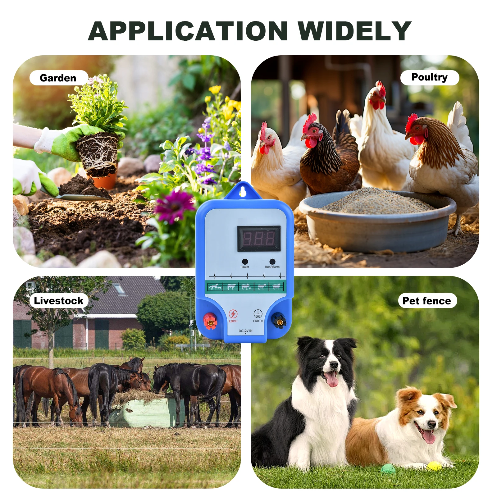 

15KM Electronic Fence Energiser Kit Electronic Fence Charger for Livestock Sheep Cattle Horse Poultry Fence Tool for Farm Animal