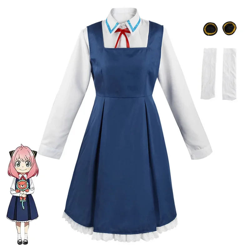 Spy X Família Anime Cosplay Traje para Meninas, Anya Forger, Uniforme vestido, Peruca Headwear, Trajes de Carnaval de Halloween, Roupas infantis