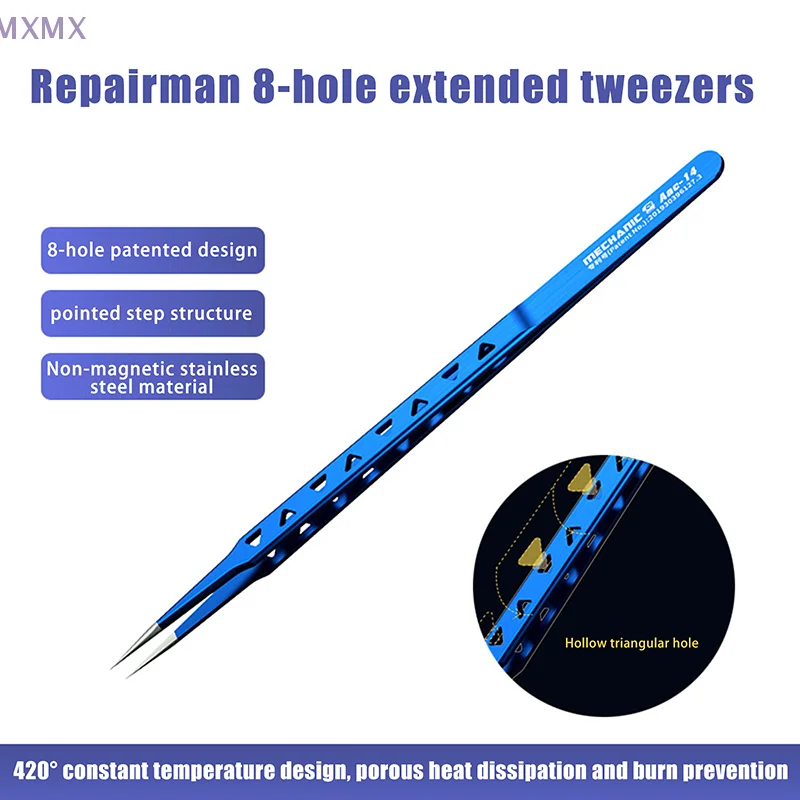 

Stainless Steel ESD Industrial Tweezer For Phone Repair High Precision 8/9 Hole Heat Dissipation Flying Wire Spot Welding Clip