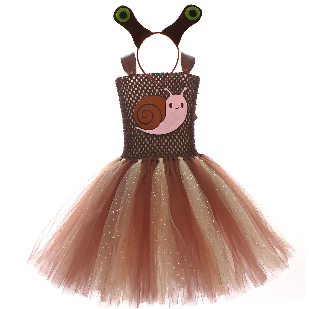 Cute Little Snail Animal Style TutuTulle Dress With Same Theme Headband Set Halloween Stage Performance Carnival Party Funny Set