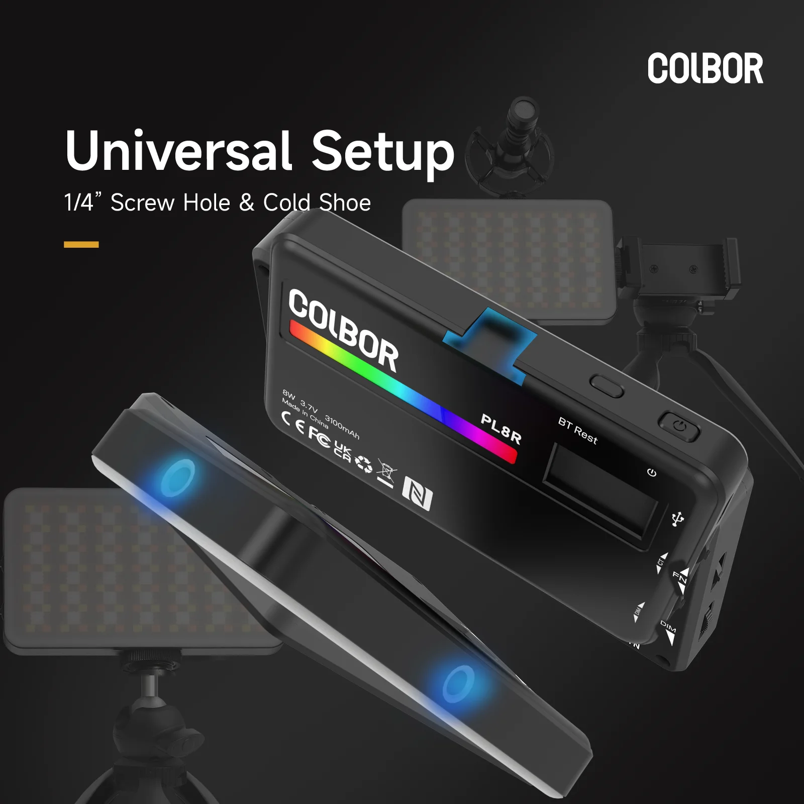 COLBOR PL8R II RGB Full Color Video Light Draagbare LED Camera Light Panel APP/NFC Controle DSLR Verlichting voor Vlog Fotografie