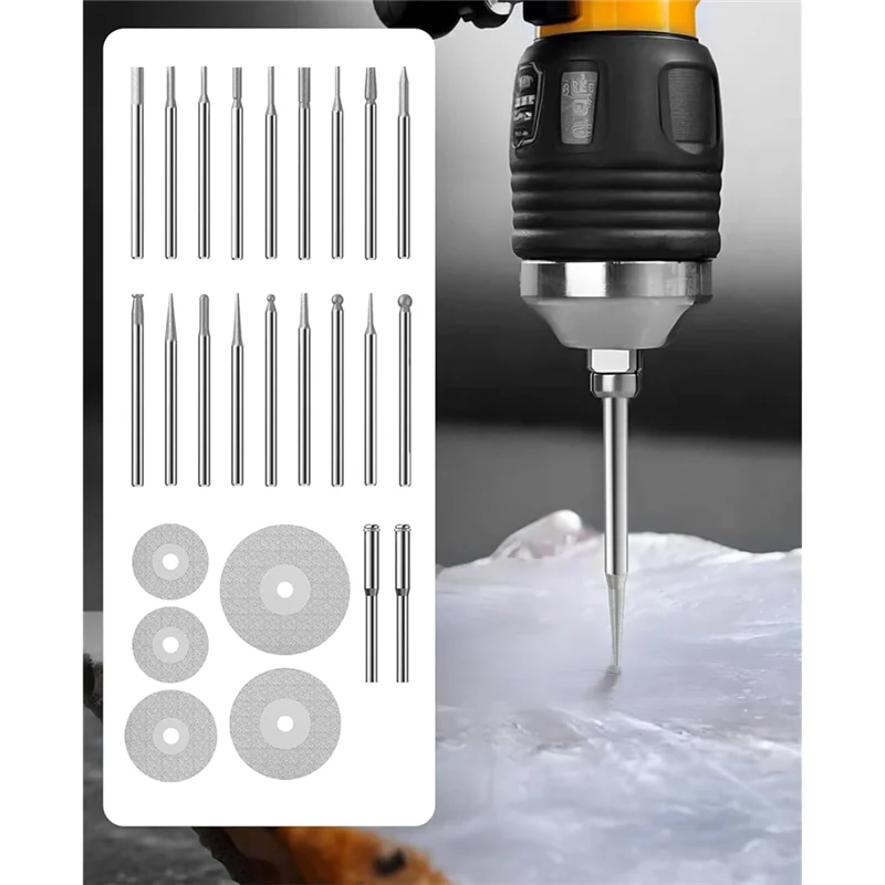 A7THK-25Pcs Diamond Grinder Bit And Cutting Wheel Set For Dremel, Grinding Burr Drill Bit With 1/8 Inch Shank,Cutting Wheel