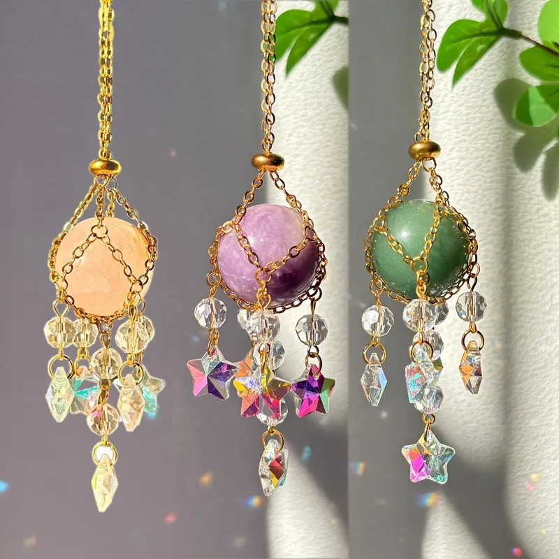 Natural Crystal Stone Woven Suncatcher Gripper Hanging Modern Simple Window Garden Home Car