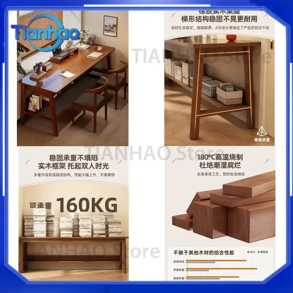 Solid Wood Desk for Dual Users Long Worktable for Students Home Study Writing Desk for Adults Office Computer Desk
