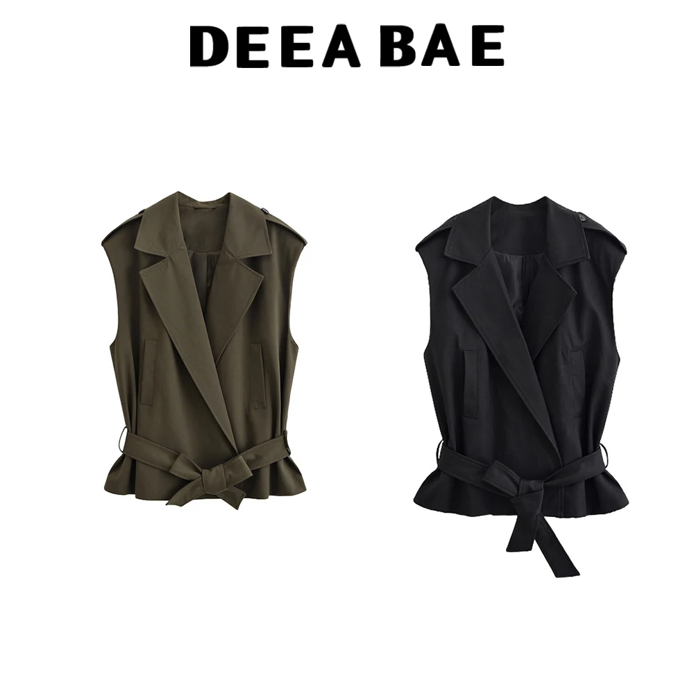 

DEEABAE 2022, осенняя женская мода, дизайн, скрывающий телесный ремень, сложенная майка без рукавов, пальто