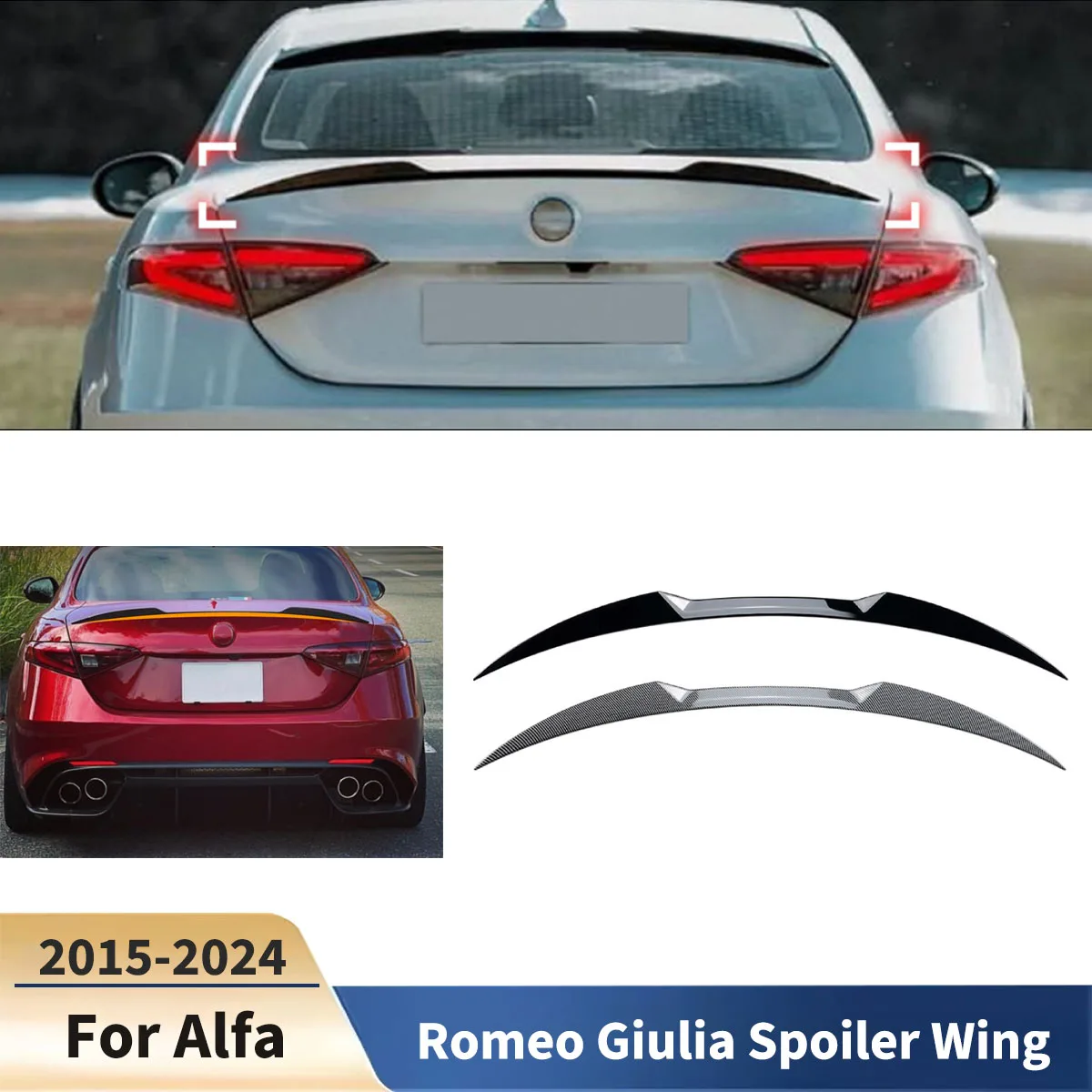 

Для Alfa Romeo Giulia 2015 2016-2024 задний спойлер багажника крылья губа задний диффузор на крышу автомобиля хвостовой плавник комплекты кузова тюнинг