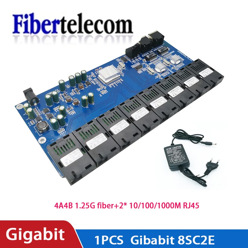 Gigabit switch Ethernet 8F2E Fiber Optical Media Converter 8 Port 1.25G SC 2 RJ45 10/100/1000M 8 SC PCBA board