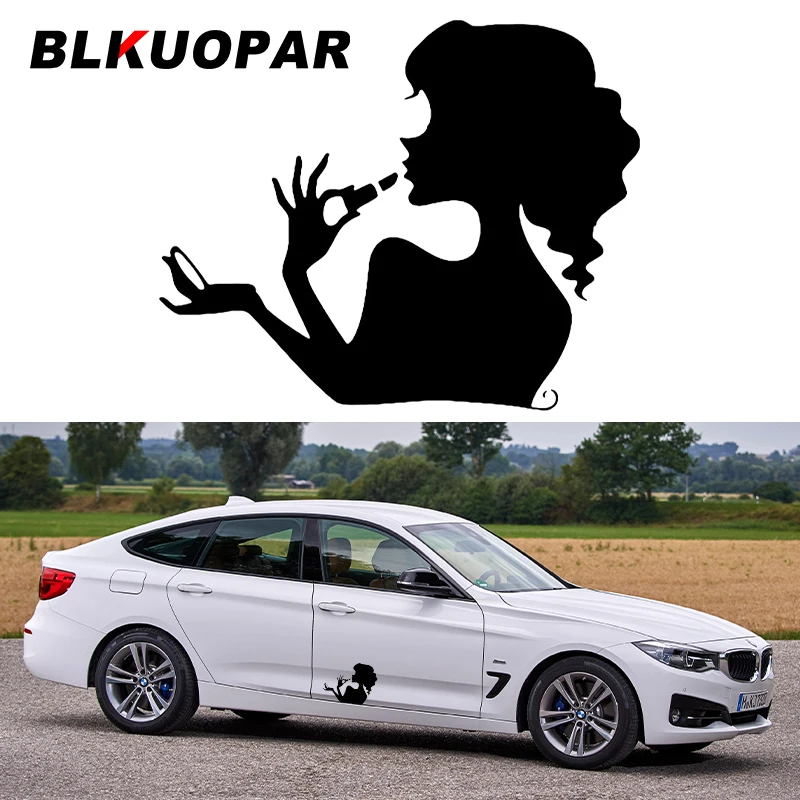 BLKUOPAR Fashion Girl Sexy Woman Wearing Lipstick Long Hair Figure Head Silhouette Personality Waterproof Decal Trunk Decoration