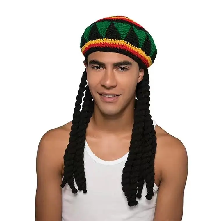 Synthetic Braid Dreadlocks Wig Hat Jamaican Rasta Beanie Cap Caribbean Pirate Style Halloween Cosplay Headwear