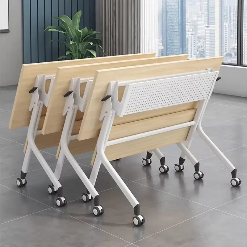 Modern Wood Grain Folding Conference Table Mobile Training Desk Flip Top Meeting Room Furniture Multifunctional Office