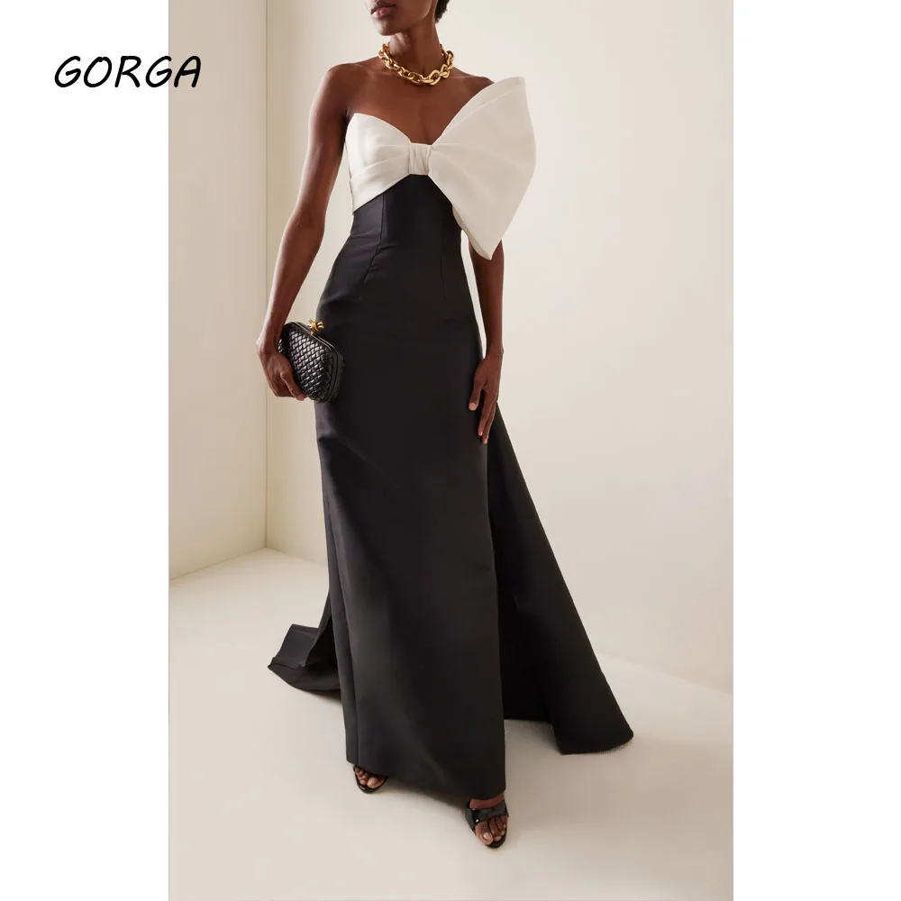 

GORGA Customized Black Floor-Length Satin Evening Dress Bow Strapless Prom Dress 2025 Backless Sleeveless Mermaid Party Dress