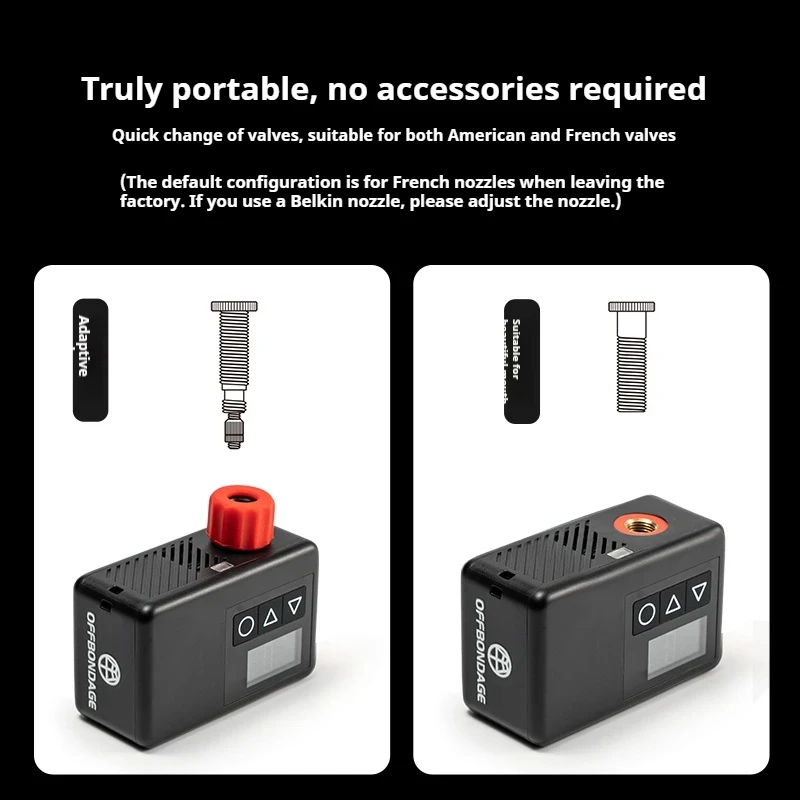 OFFBONDAGE Mini Electric Bicycle Air Pump Portable Cordless FV AV Inflator Presta Schrader Valve Outdoor Road MTB Bike Aluminum