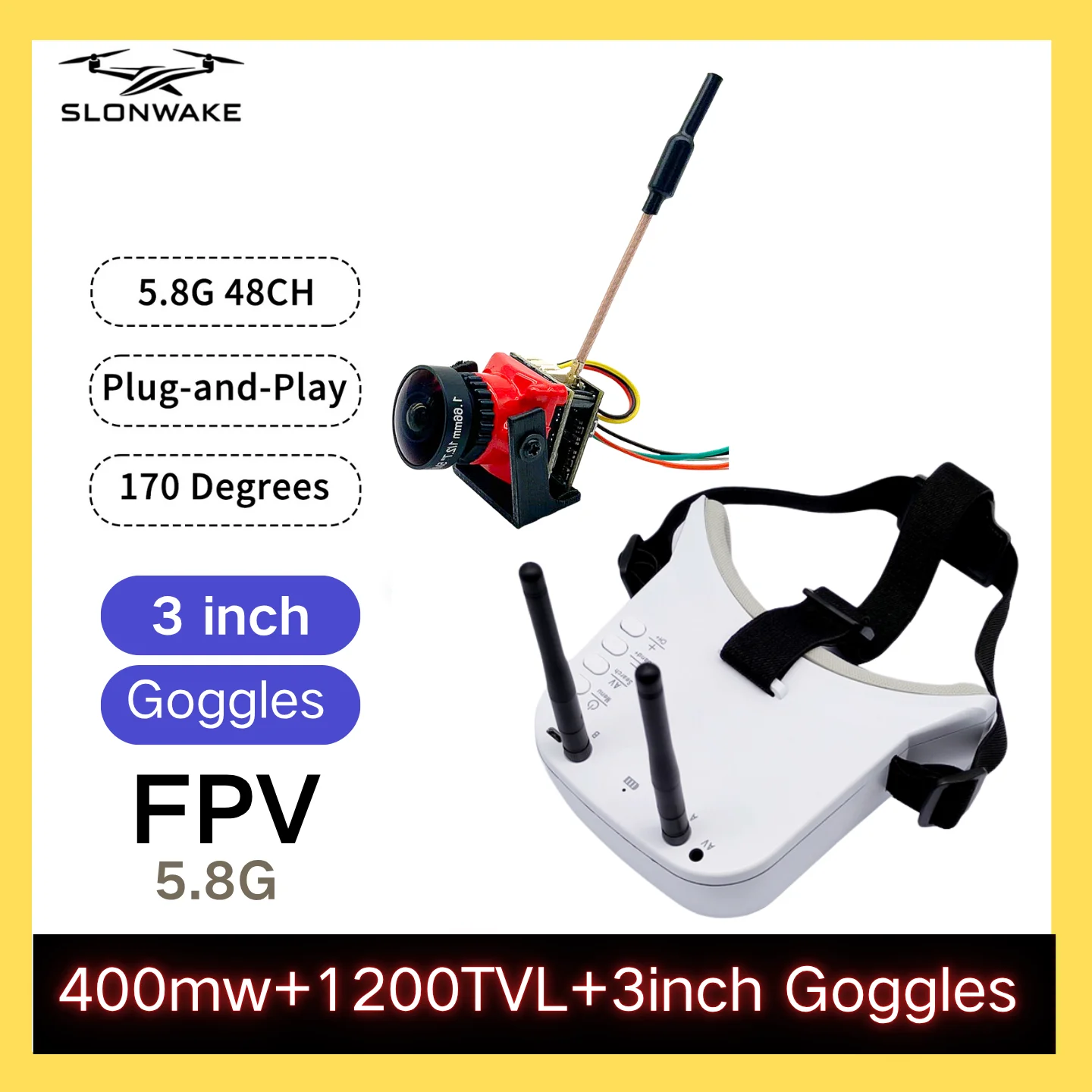 

SLONWAKE 5,8G 48CH FPV 400 МВт VTX с камерой 1200TVL 3-дюймовый монитор для гоночных дронов Радиоуправляемые автомобили Модель самолета Дрон с неподвижным крылом Acc