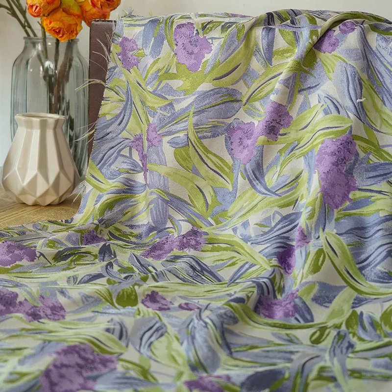 Purple Green Flower Yarn Dyed Jacquard Fabric Spring Autumn Pastoral Women's Dress Bag Curtain Diy Sewing Fabric 50cmx150cm