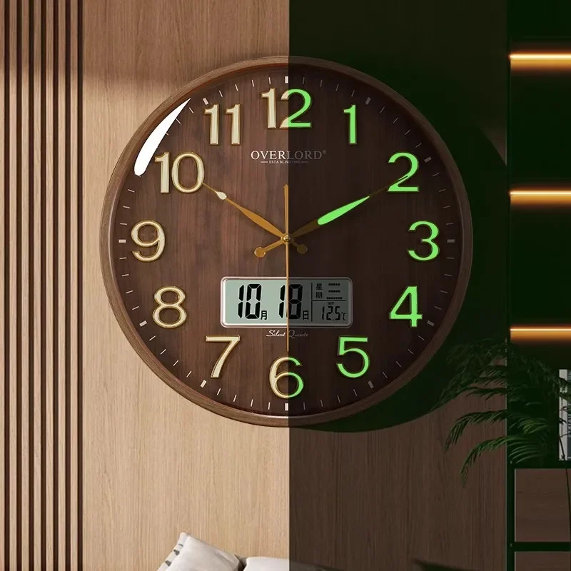 New High-End Luminous Wall Clock for Living Room Home Decor Fashion Atmosphere Wall-Mounted Perpetual Calendar Quartz Clock