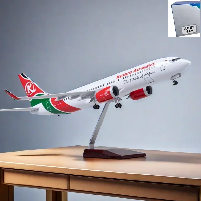 

1/85 Scale 47CM Airplane 737MAX B737 MAX Aircraft Kenya Airways Airline W Light and Wheel Diecast Plastic Resin Plane Model Toy
