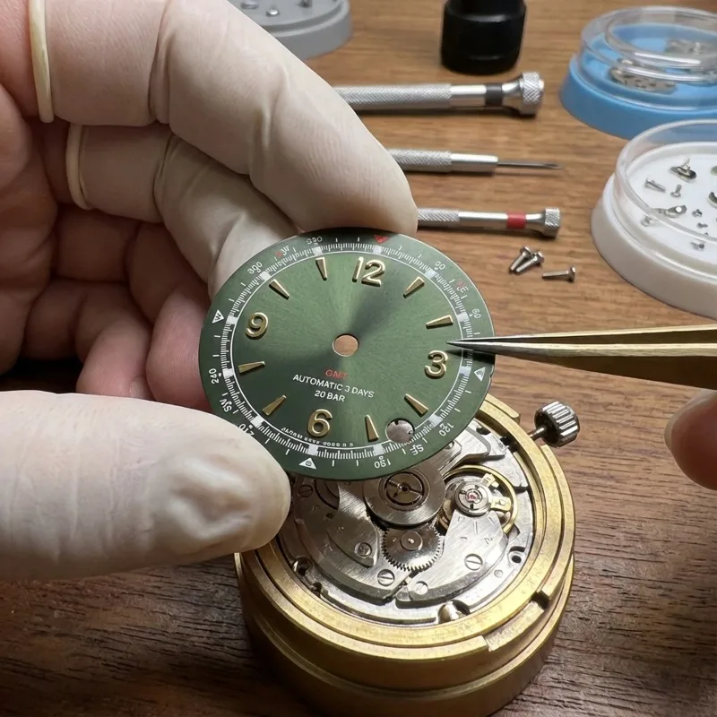 Pièces de modification de boîtier Lume vert 28,5 mm, cadran stérile arabe style pilote alpiniste pour mouvement automatique Seiko Prospex Land NH35/36/4R/6R/7S