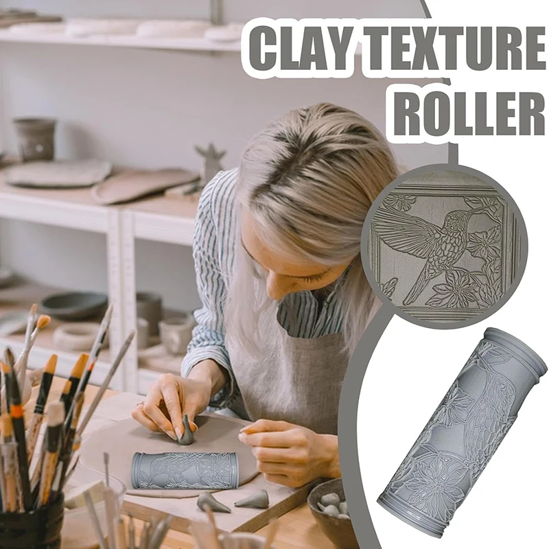 1PC Clay Tile Roller 3D Printed Clay Texture Rollers Flower Bird Pattern Rolling Pins Rollers DIY Animal Texture Pottery Tools