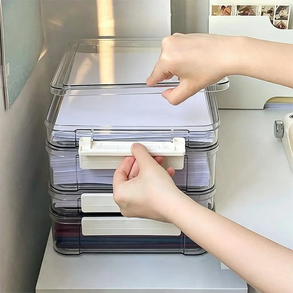 Acrylic Transparent Desktop Paper Storage Box A4 File Document Exam Paper Organizer Household Dust Proof Card Holder Case