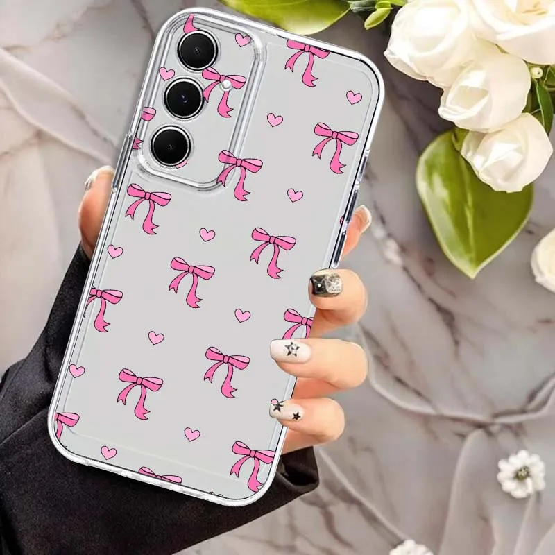Cherry Bow Love Phone Case For Samsung Galaxy A73 A72 A71 A55 A54 A53 A52 A51 A33 A25 A22 A15 A14 A05 TPU Transparent