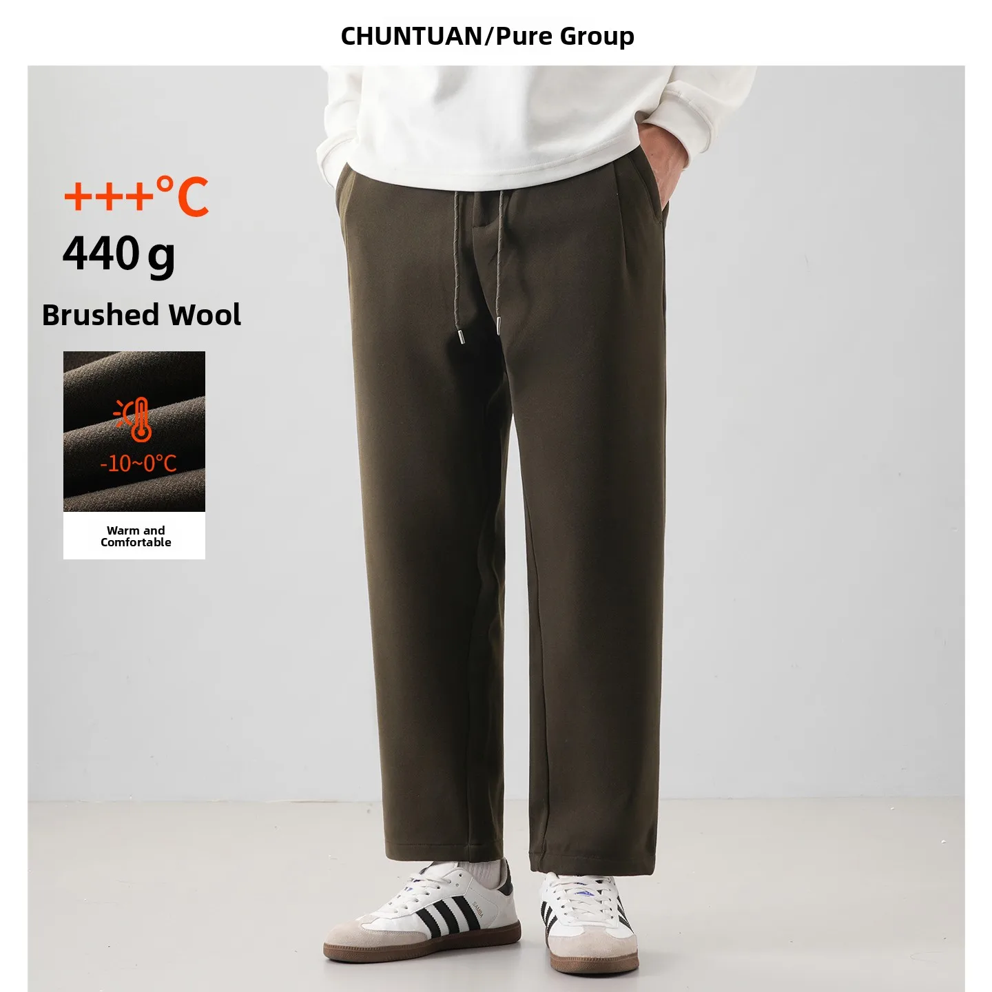 

Thiened Woolen Casual Pants for Men Winter Warm Fce Loose Straight Leg Casual Trousers Faionable Straight Fit Pants