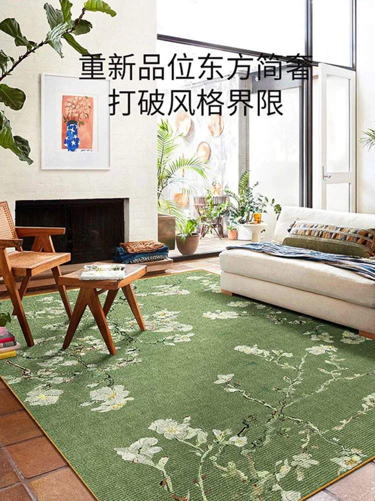 New Chinese Living Room Bedroom Retro Green Floral Sofa Bedside Floor Mat Luxury Carpet Household Study Non-slip Dirty Resistant