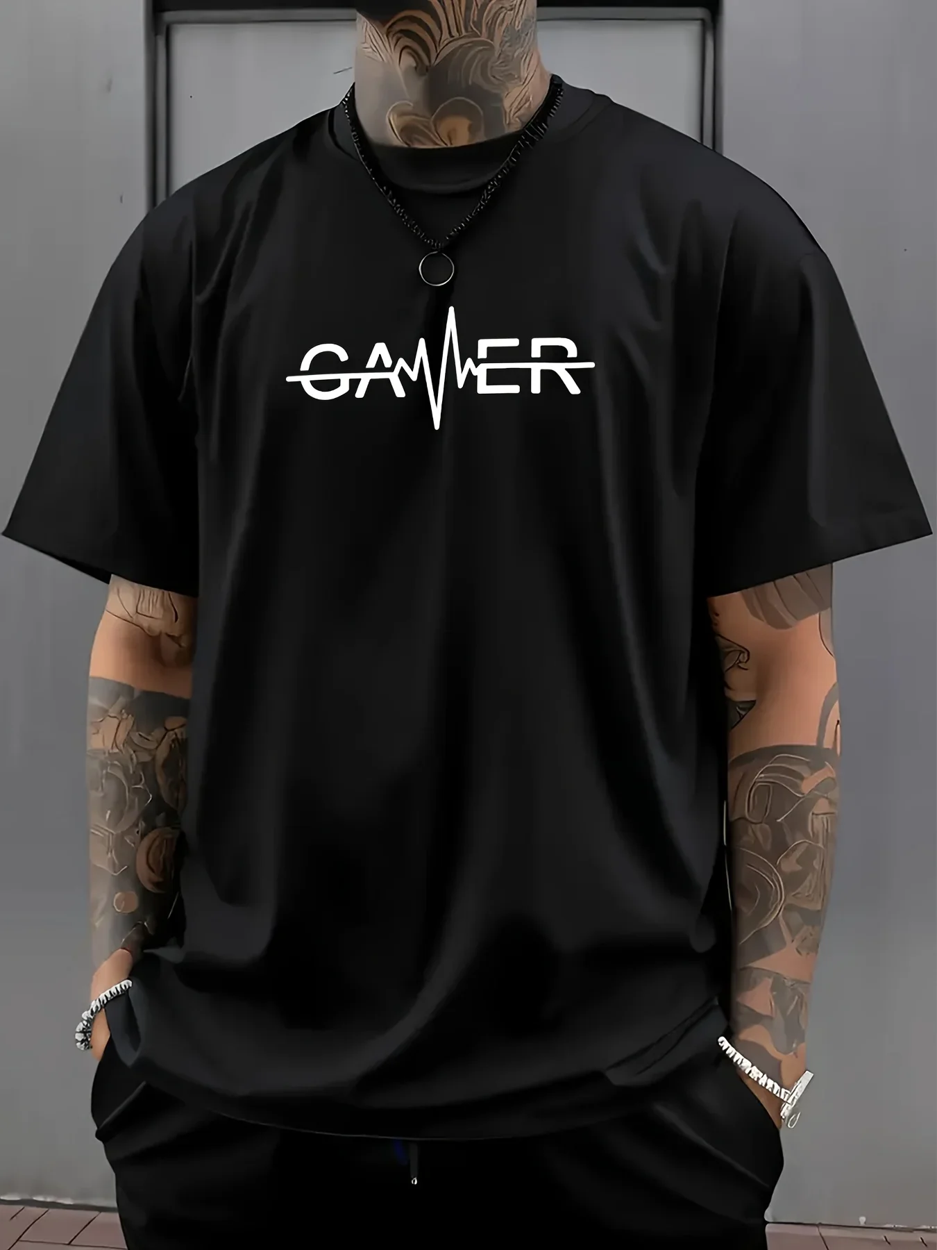 Gamer Heartbeat Men's T-shirt Graphic Casual Cotton Short Sleeve Tops Summer Streetwear