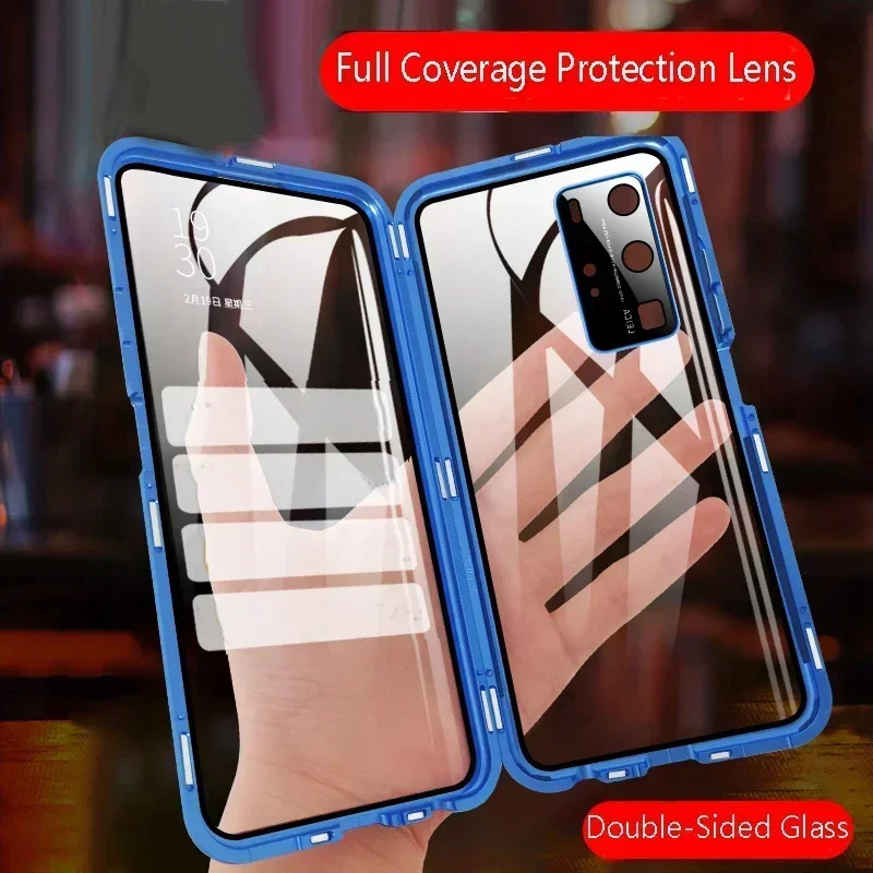 Full Protection Metal Magnetic Double Sided Glass Phone Case For Huawei nova Y70 Plus Y63 Y71 Y72S Y73 Y74 Y91 Cover Cases