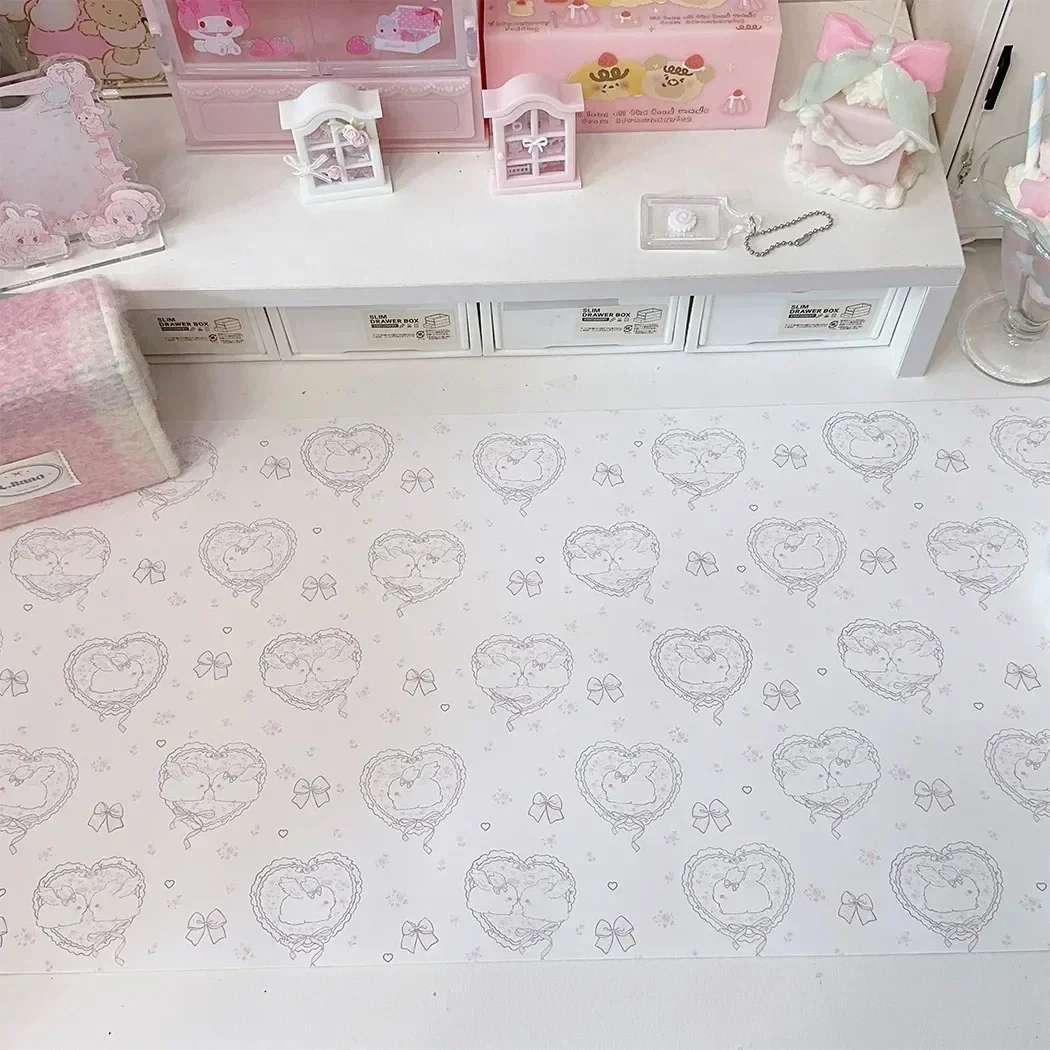 Kawaii Pink Rabbit Cute Bunny Leather Desk Pad Mouse Protector Large Mouse Pad Home &Office Desk Mat PU Leather Laptop Mouse Pad